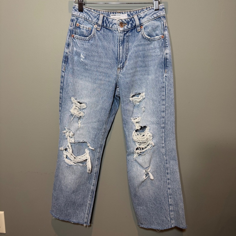 Garage Denim 90s Straight Women Size 0 24 L Blue Distressed High Rise‎ Jeans EUC